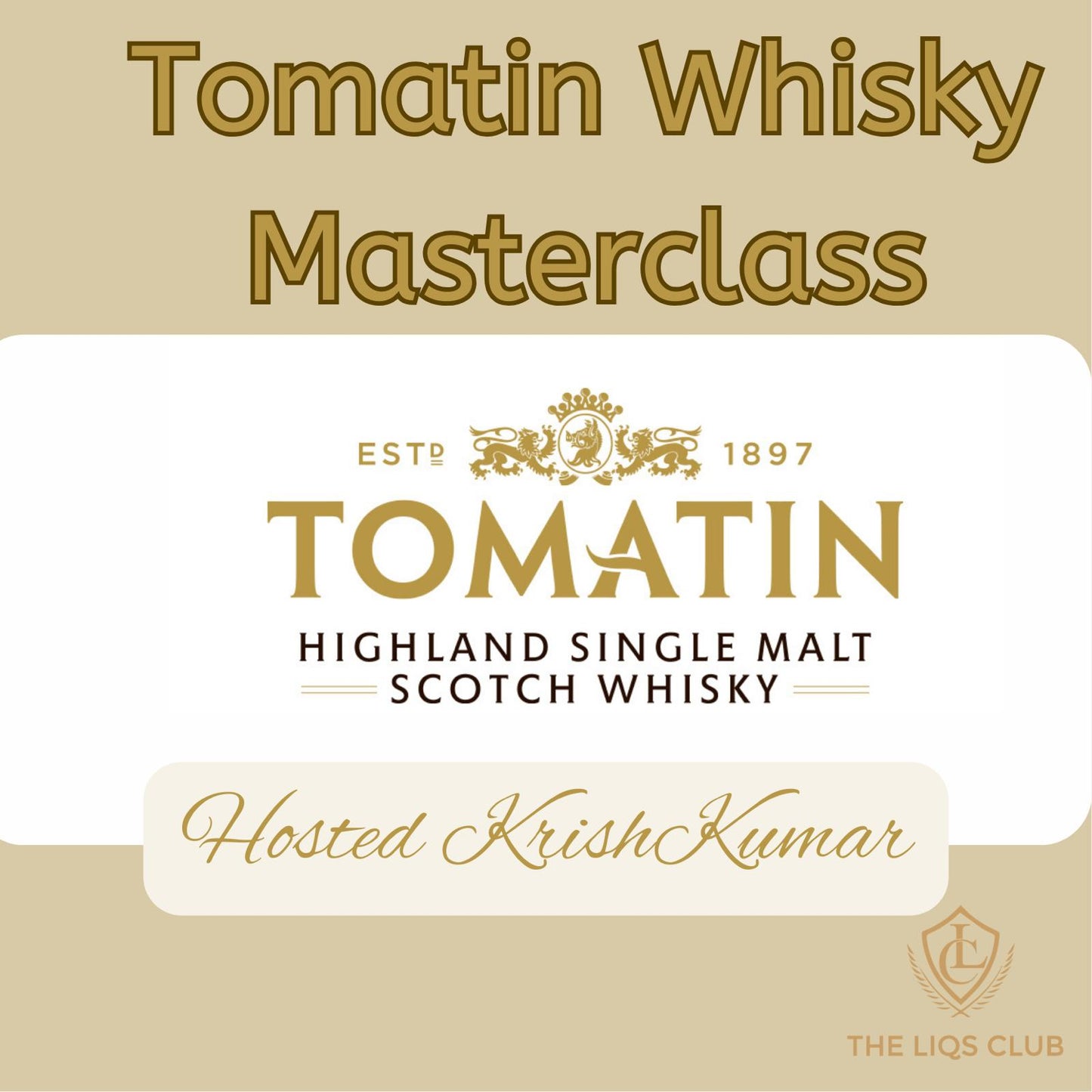 Tomatin  Whisky Tasting Masterclass - 7.30pm Friday 5th April 2024