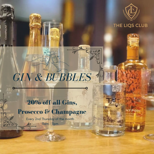 All day Gin & Bubbles 20% off - 2nd Thursday of every Month - 11am to 11pm. Members & Guests. No need to book. Just rock up !