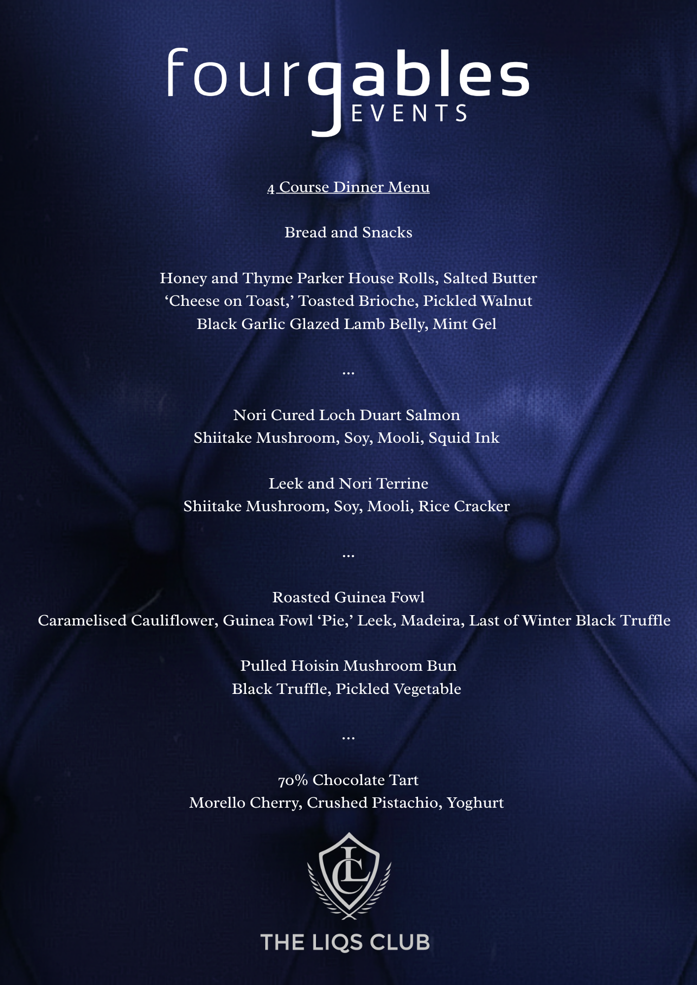 4 Course Dinner Evening with Four Gables - Thursday 26th February, 7.00pm